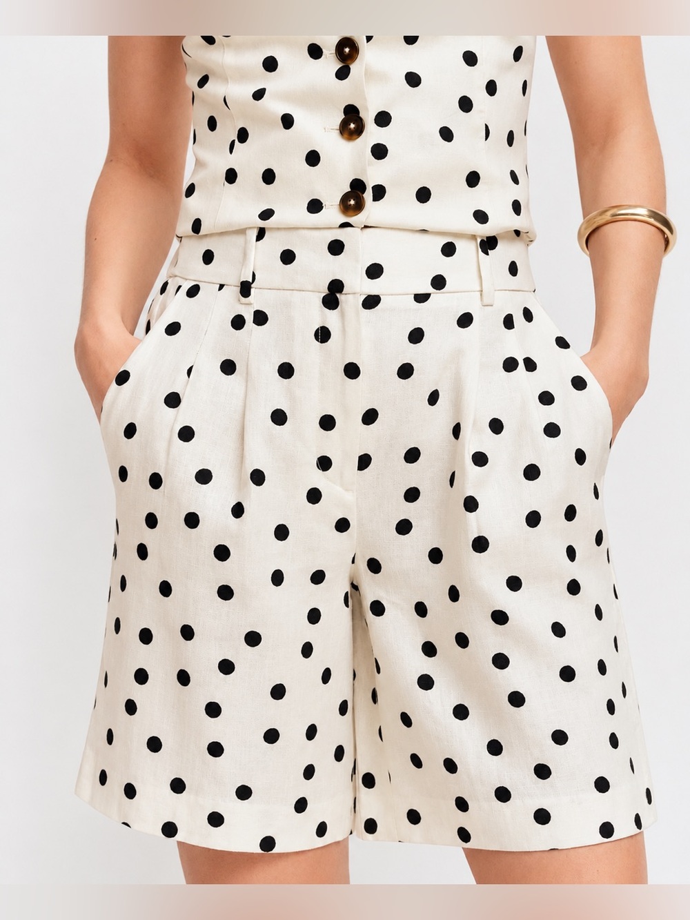 Boden Kensington Linen Shorts | Ivory Painted Dot | Size 6 NWT